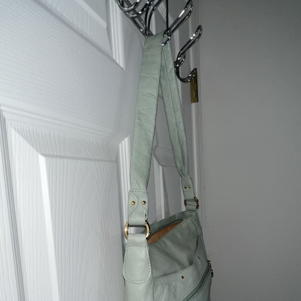 Stone Mountain Light Green Shoulder Bag Gold Hardware Orange Lining Studded - Picture 7 of 7